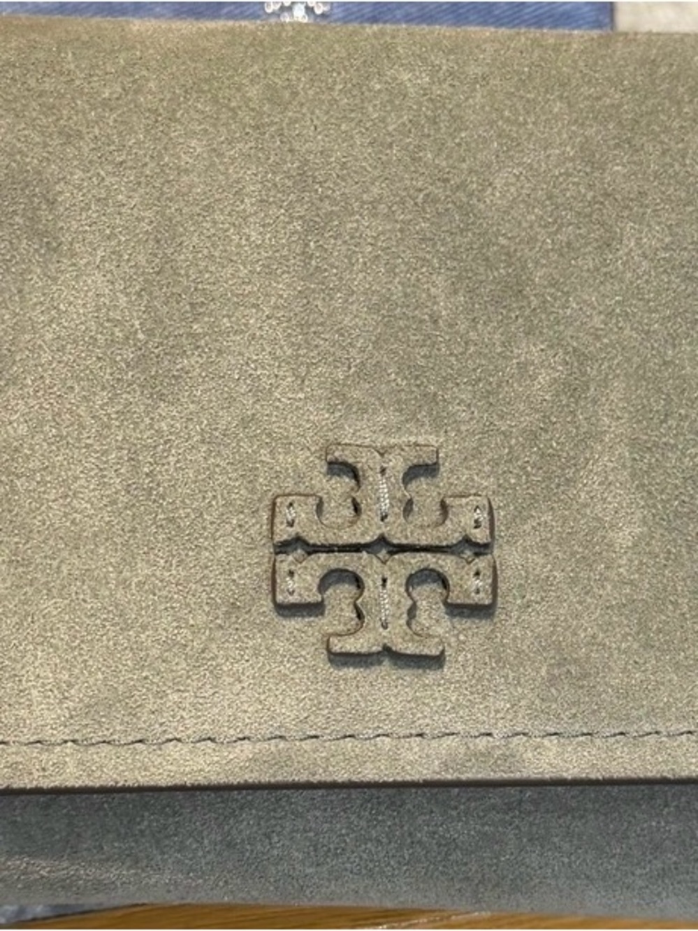 Tory Burch Olive Suede wallet on chain and comes with a wallet